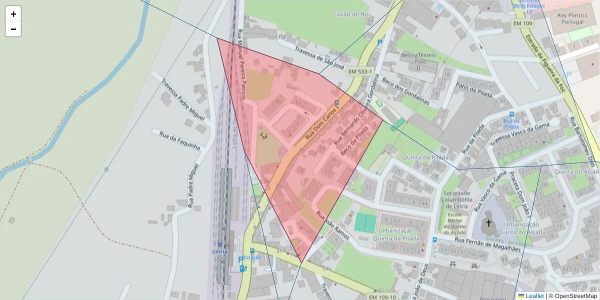 Mapa detalhado do código postal 2415-770 com limites, códigos postais vizinhos e agências dos correios