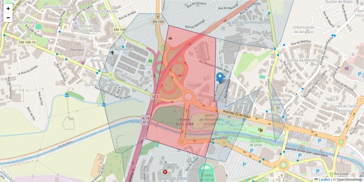 Mapa detalhado do código postal 2415-781 com limites, códigos postais vizinhos e agências dos correios