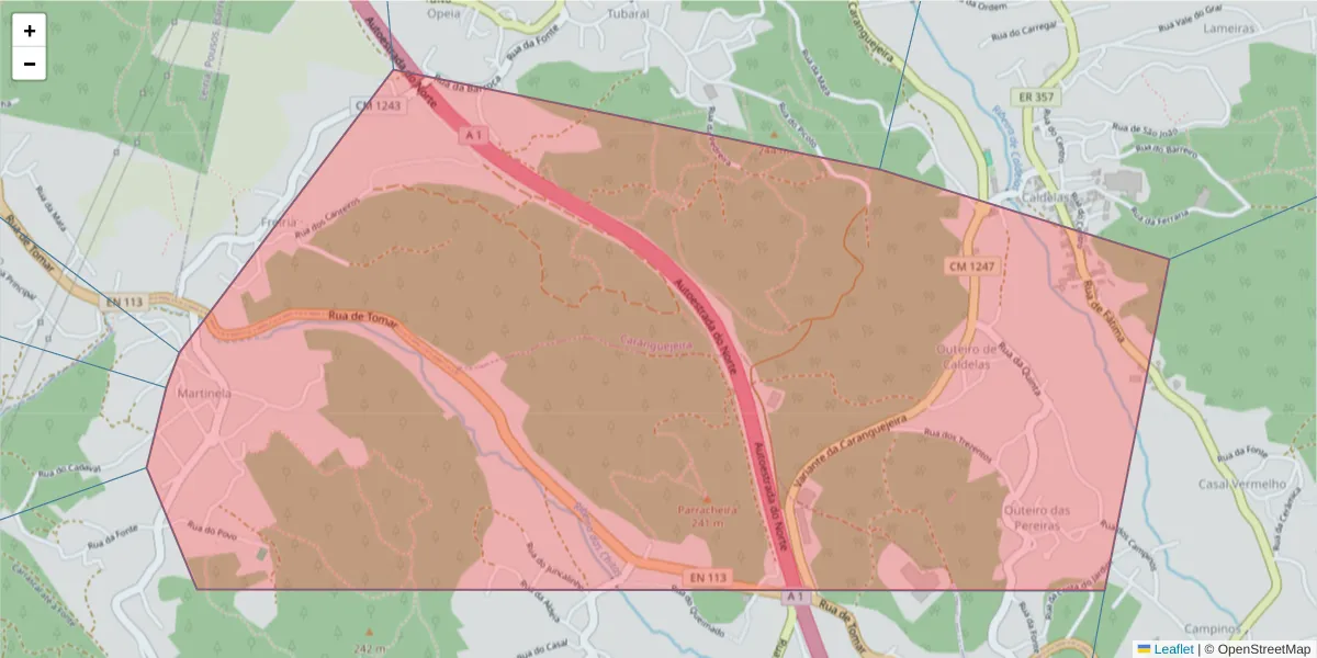 Mapa detalhado do código postal 2420-020 com limites, códigos postais vizinhos e agências dos correios