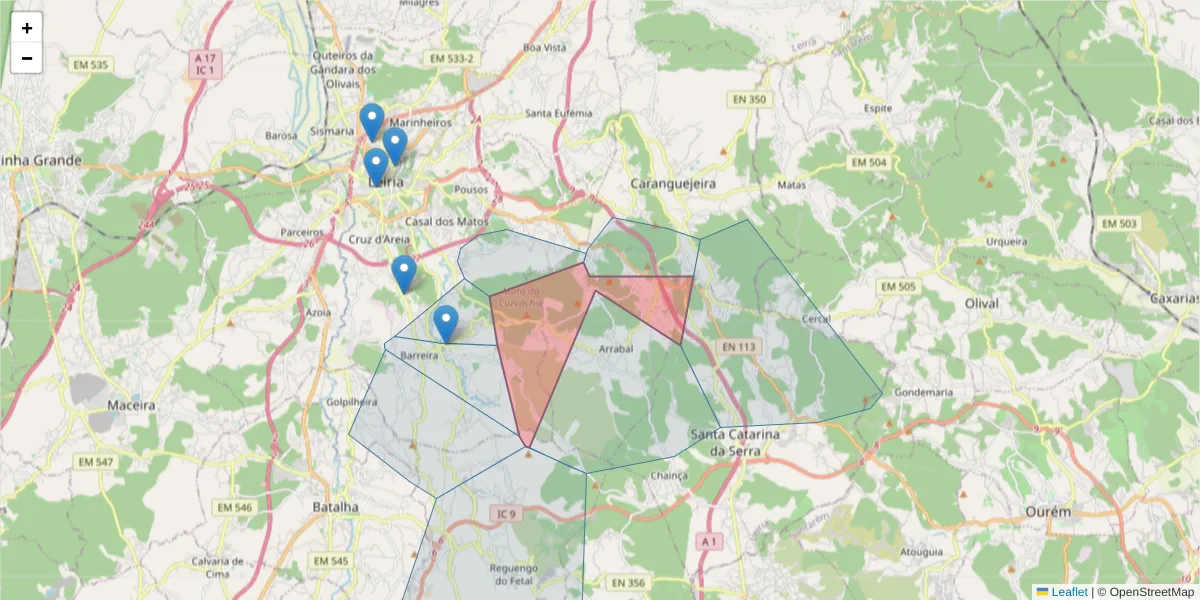 Mapa detalhado do código postal 2420-026 com limites, códigos postais vizinhos e agências dos correios