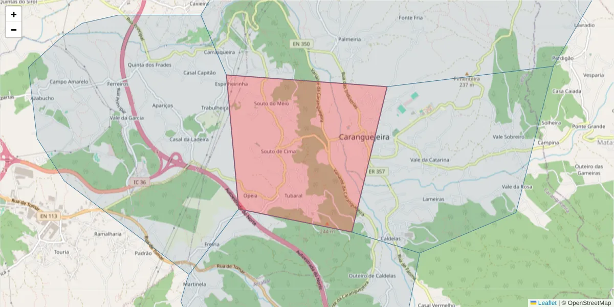 Mapa detalhado do código postal 2420-091 com limites, códigos postais vizinhos e agências dos correios