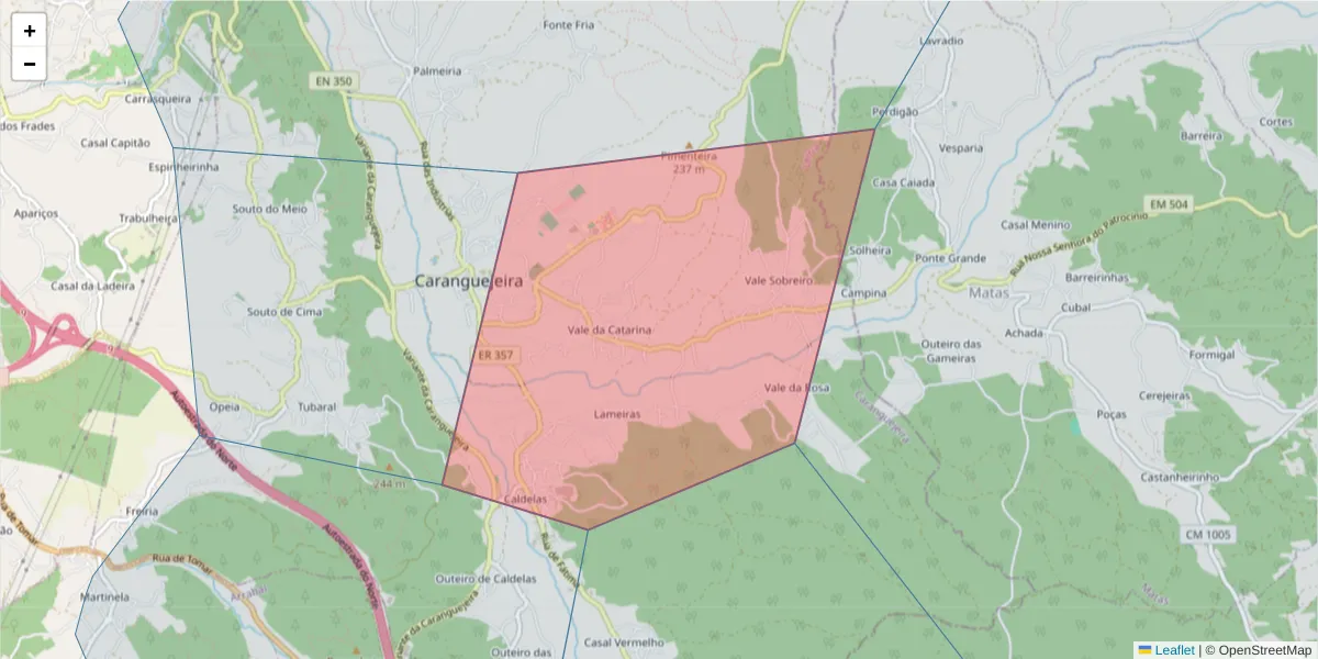 Mapa detalhado do código postal 2420-104 com limites, códigos postais vizinhos e agências dos correios