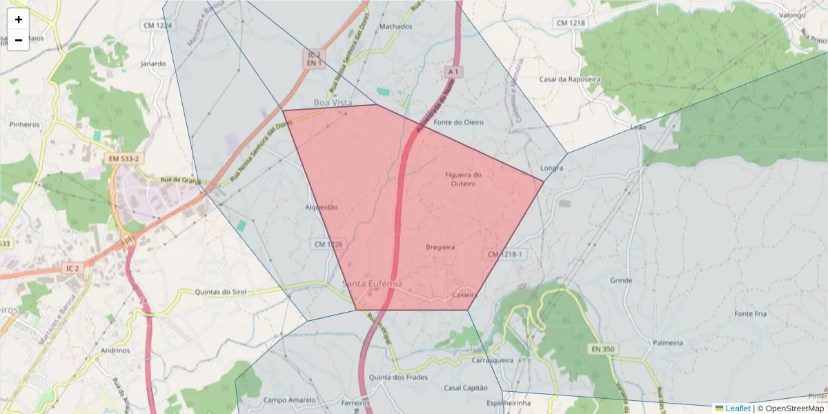 Mapa detalhado do código postal 2420-379 com limites, códigos postais vizinhos e agências dos correios