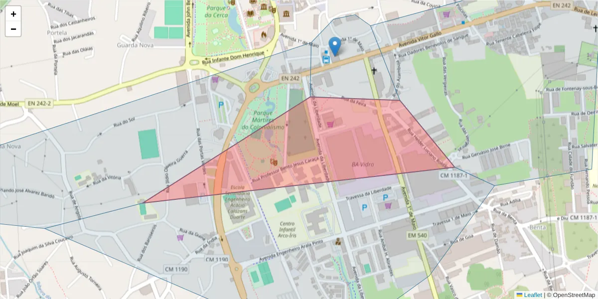 Mapa detalhado do código postal 2430-229 com limites, códigos postais vizinhos e agências dos correios