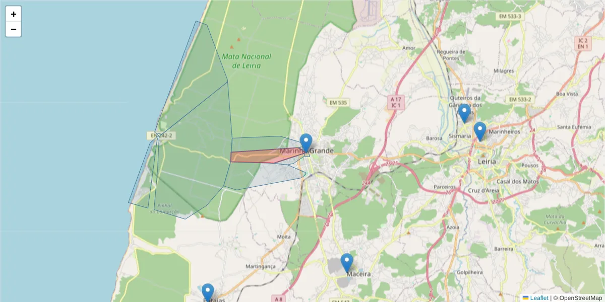 Mapa detalhado do código postal 2430-241 com limites, códigos postais vizinhos e agências dos correios