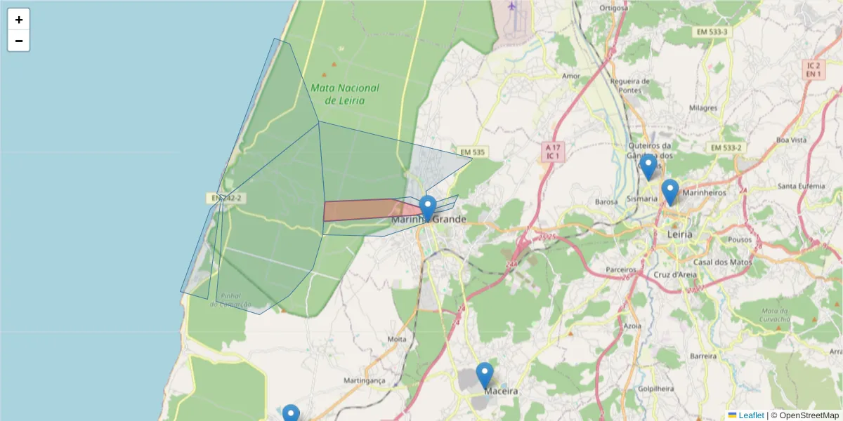 Mapa detalhado do código postal 2430-274 com limites, códigos postais vizinhos e agências dos correios