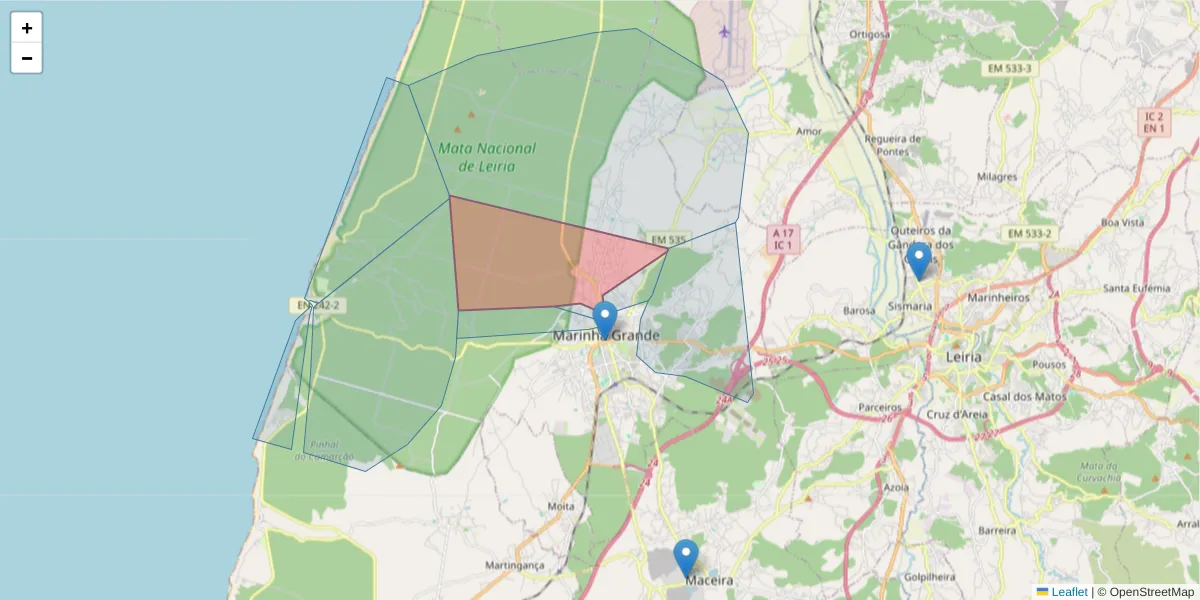 Mapa detalhado do código postal 2430-275 com limites, códigos postais vizinhos e agências dos correios