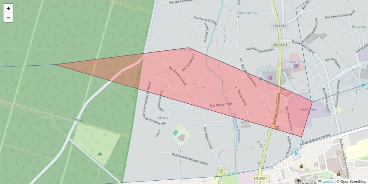 Mapa detalhado do código postal 2430-300 com limites, códigos postais vizinhos e agências dos correios
