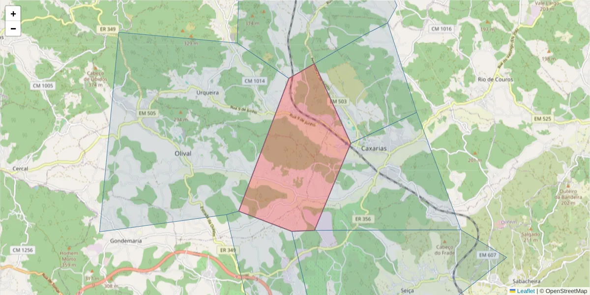 Mapa detalhado do código postal 2435-068 com limites, códigos postais vizinhos e agências dos correios