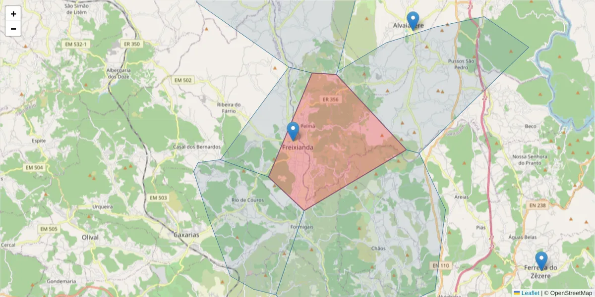 Mapa detalhado do código postal 2435-278 com limites, códigos postais vizinhos e agências dos correios