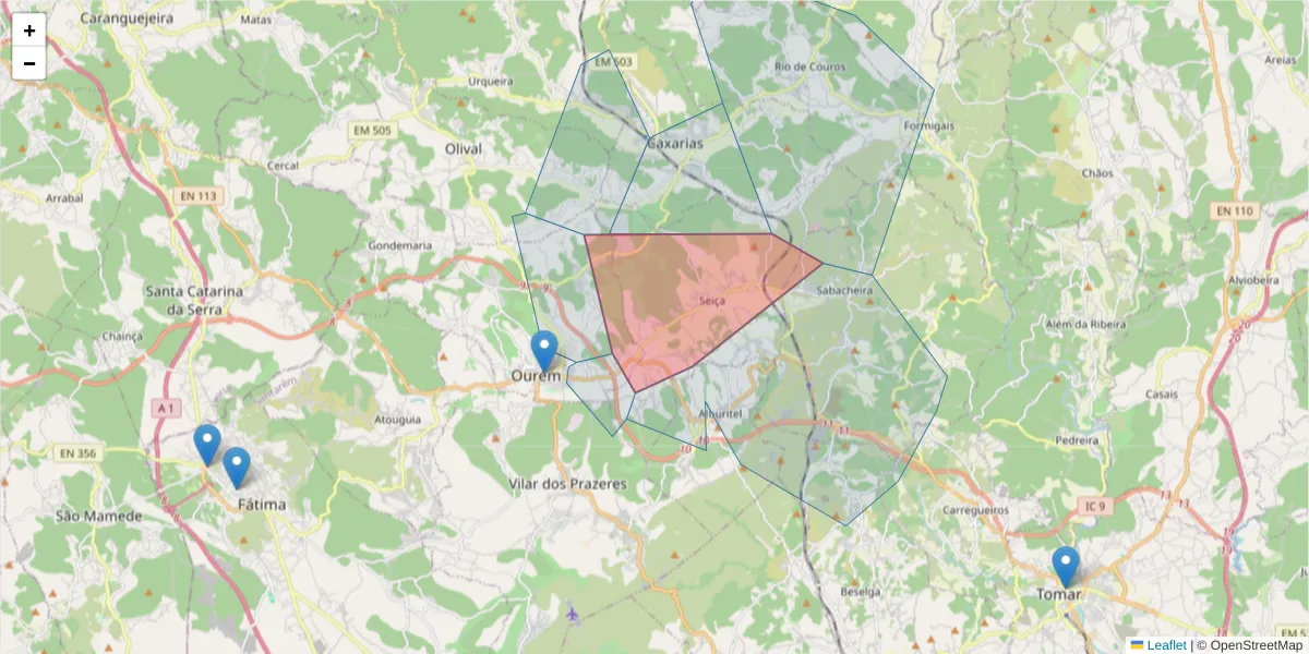 Mapa detalhado do código postal 2435-547 com limites, códigos postais vizinhos e agências dos correios