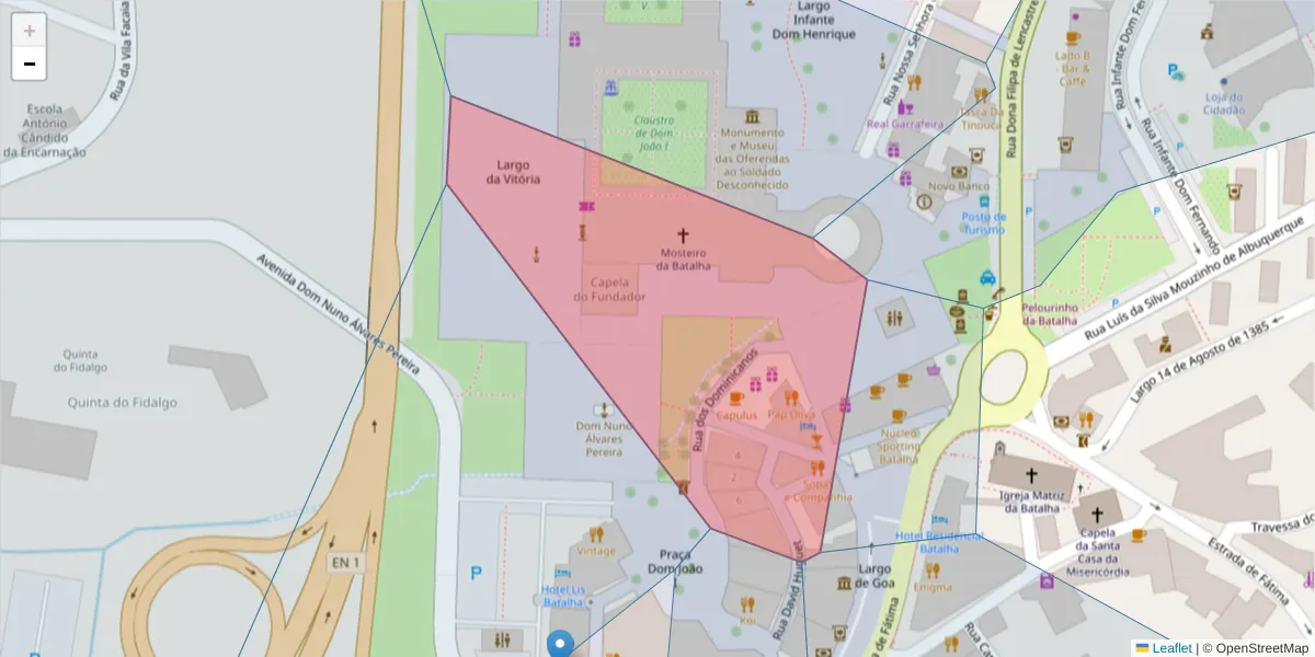Mapa detalhado do código postal 2440-109 com limites, códigos postais vizinhos e agências dos correios
