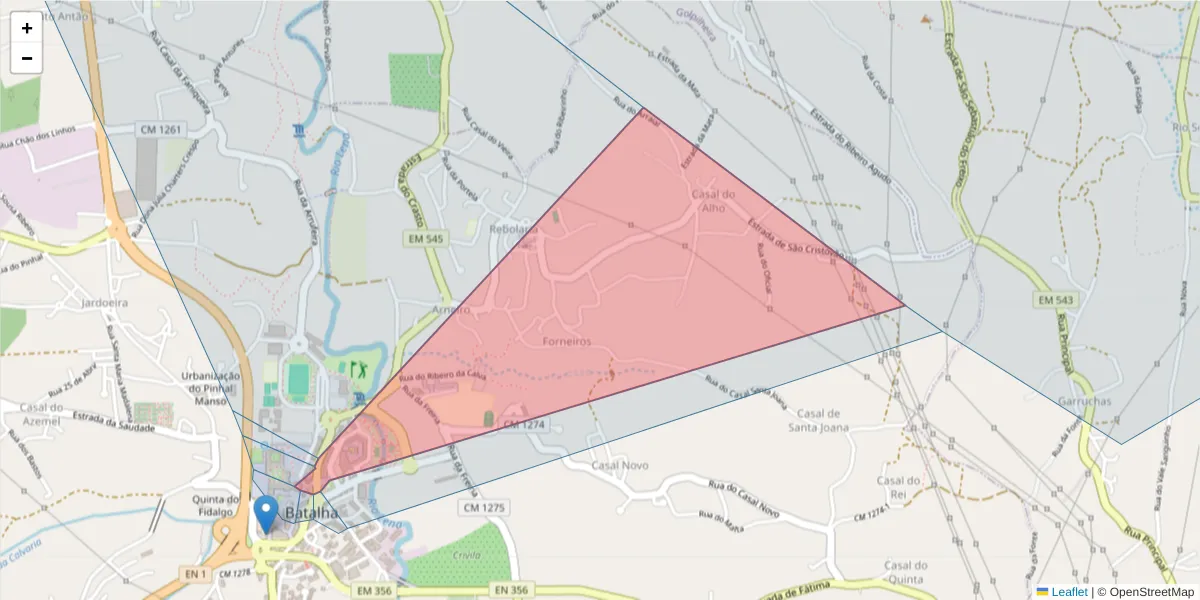 Mapa detalhado do código postal 2440-116 com limites, códigos postais vizinhos e agências dos correios