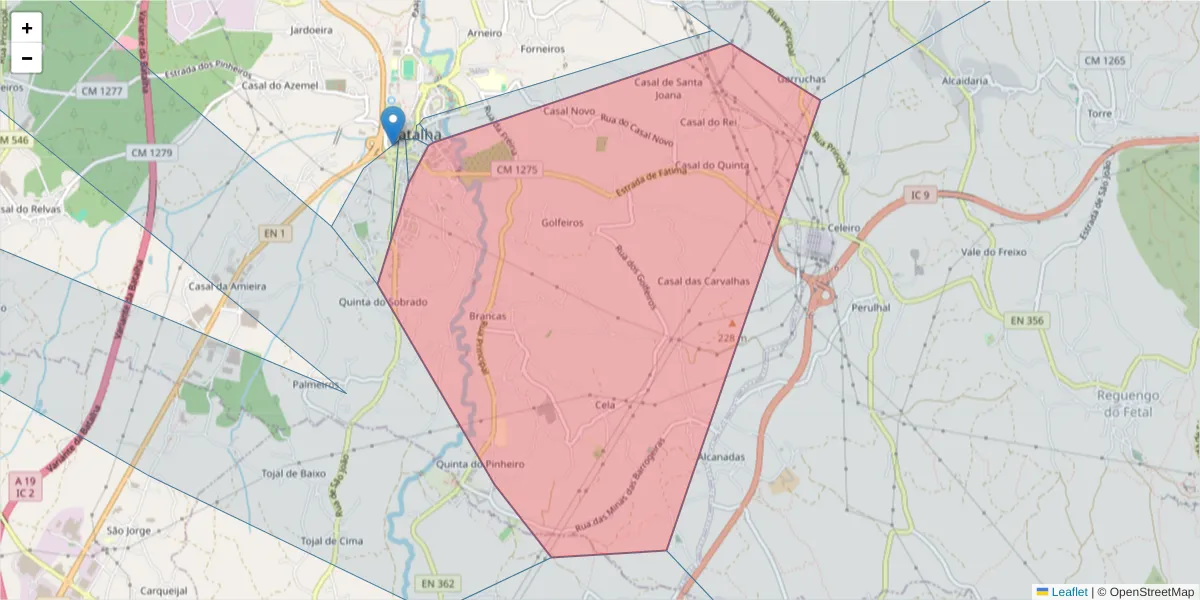 Mapa detalhado do código postal 2440-117 com limites, códigos postais vizinhos e agências dos correios