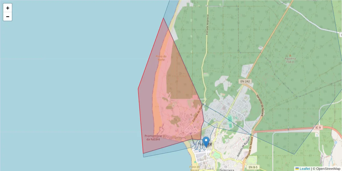 Mapa detalhado do código postal 2450-065 com limites, códigos postais vizinhos e agências dos correios
