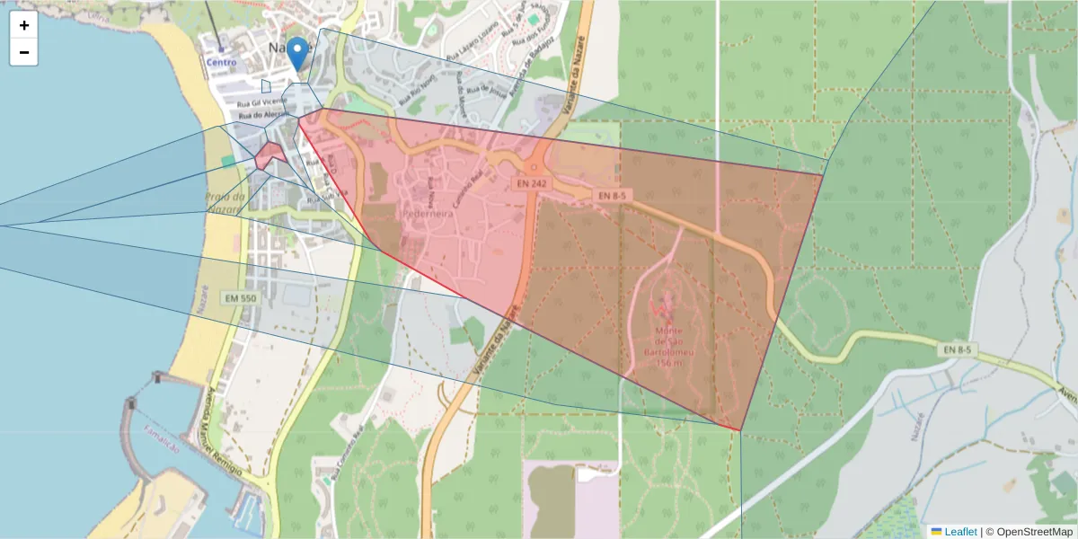 Mapa detalhado do código postal 2450-110 com limites, códigos postais vizinhos e agências dos correios