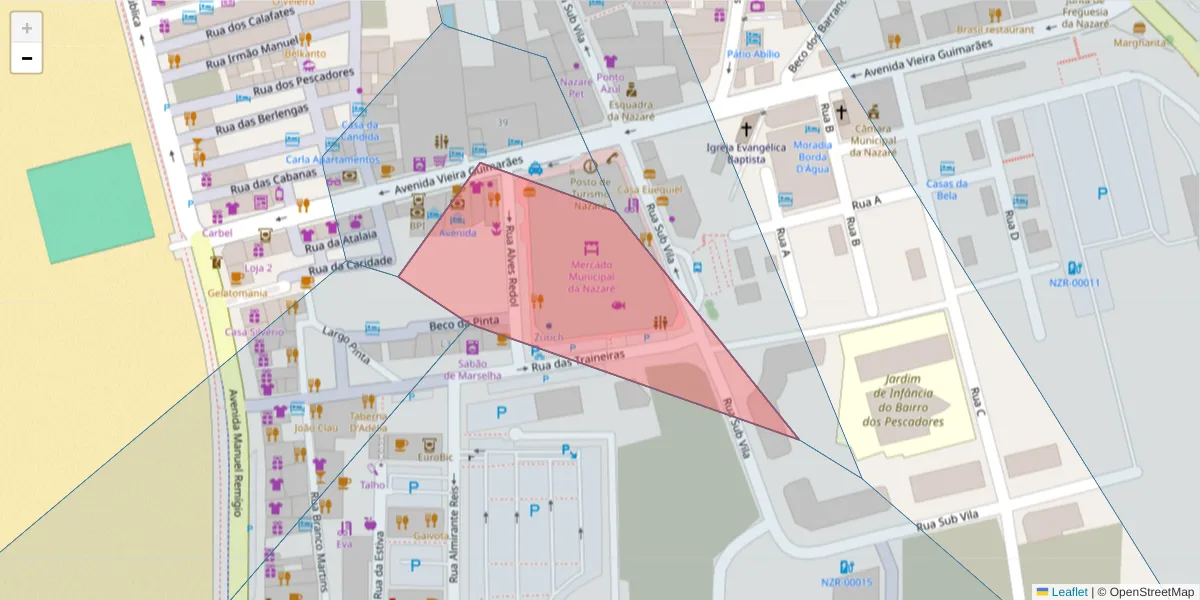 Mapa detalhado do código postal 2450-168 com limites, códigos postais vizinhos e agências dos correios