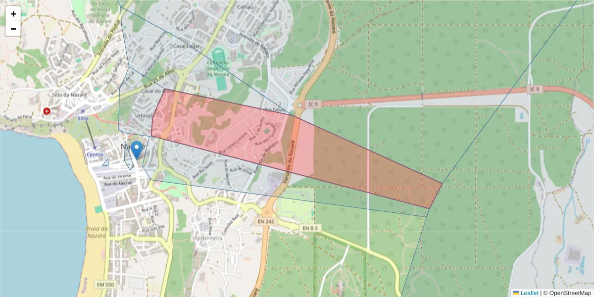 Mapa detalhado do código postal 2450-170 com limites, códigos postais vizinhos e agências dos correios