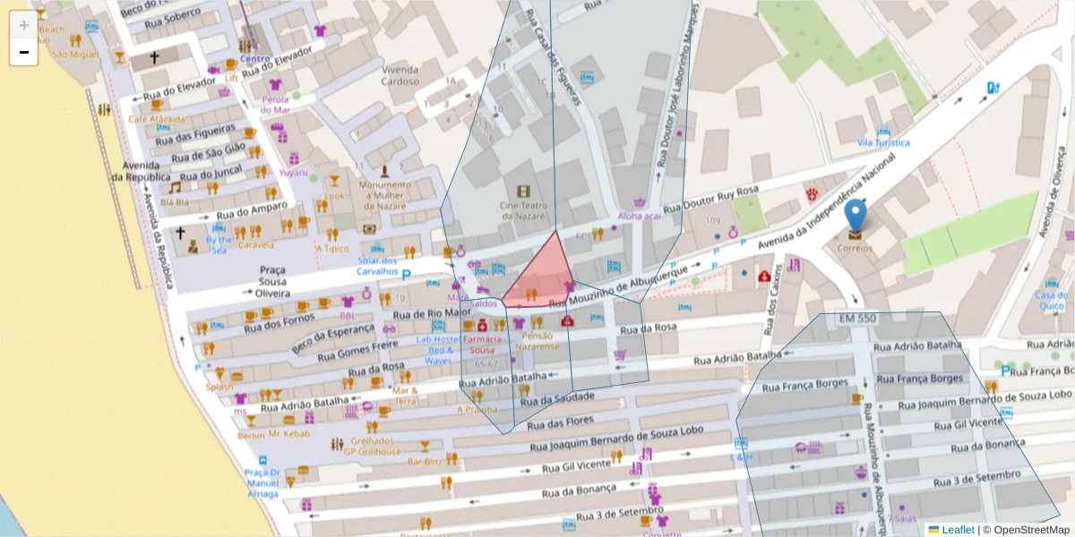 Mapa detalhado do código postal 2450-254 com limites, códigos postais vizinhos e agências dos correios