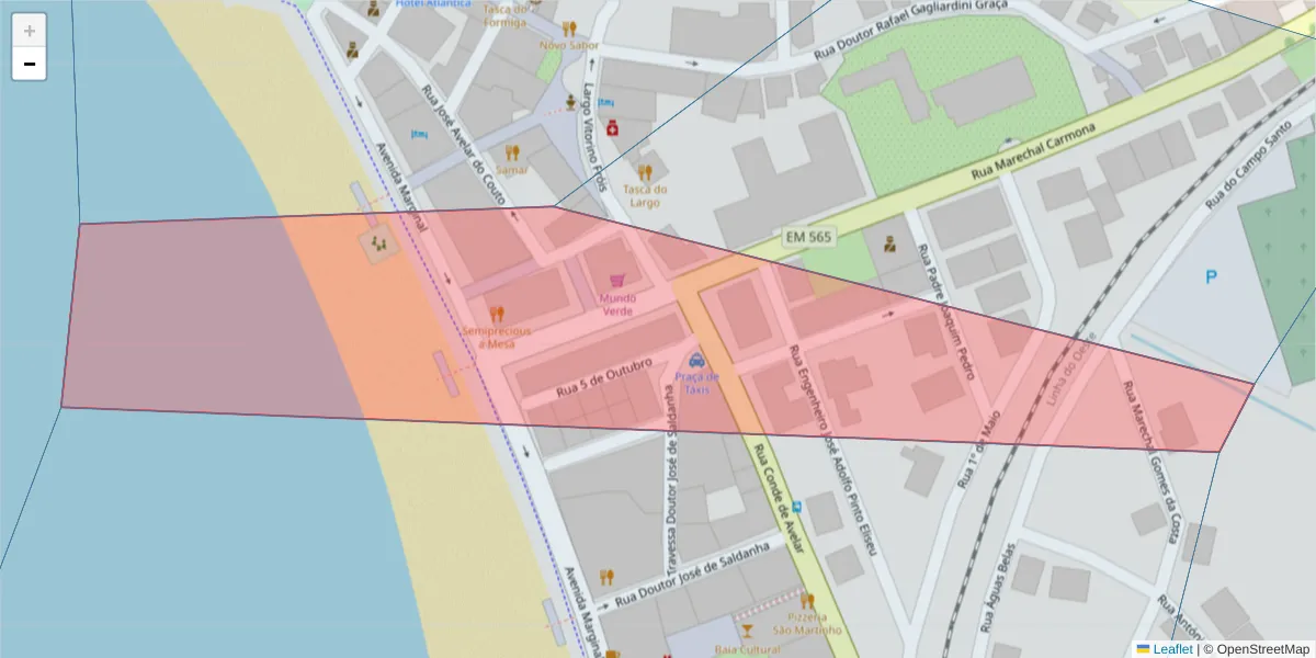 Mapa detalhado do código postal 2460-001 com limites, códigos postais vizinhos e agências dos correios