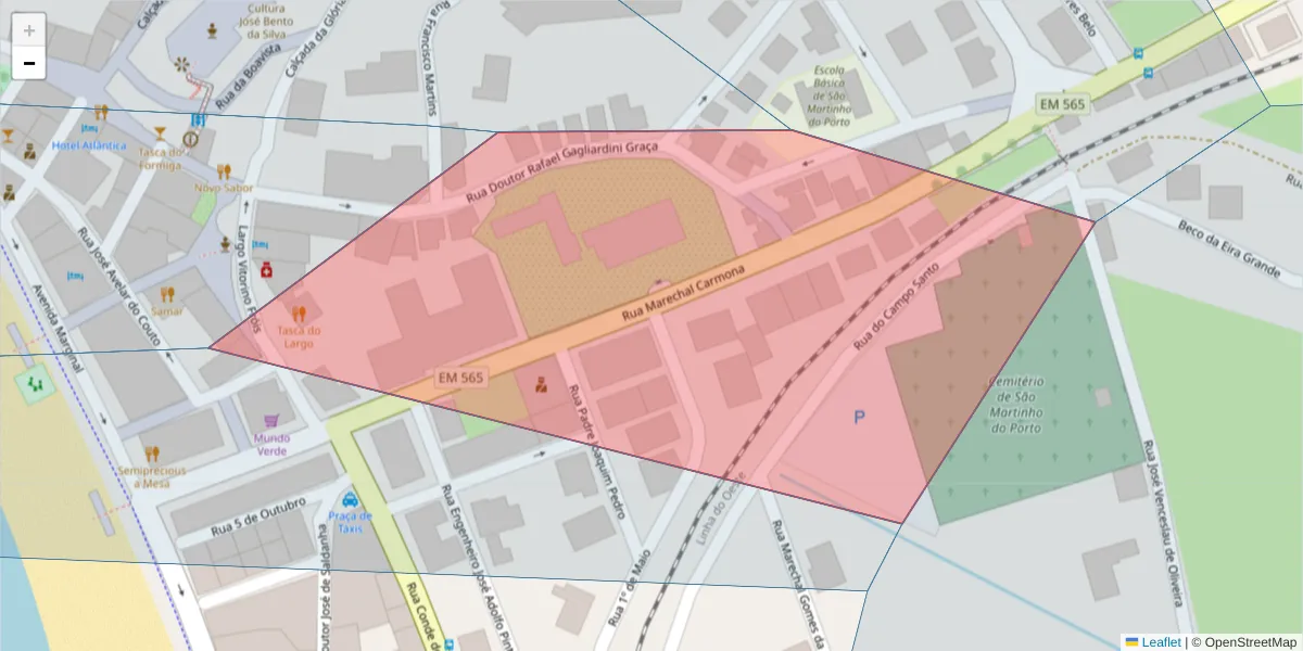 Mapa detalhado do código postal 2460-648 com limites, códigos postais vizinhos e agências dos correios
