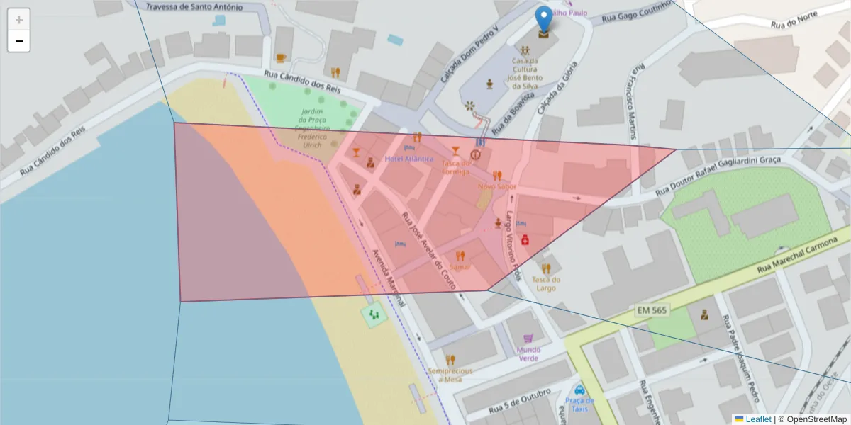 Mapa detalhado do código postal 2460-684 com limites, códigos postais vizinhos e agências dos correios
