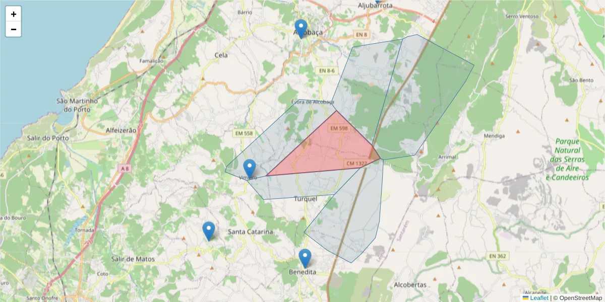 Mapa detalhado do código postal 2460-817 com limites, códigos postais vizinhos e agências dos correios