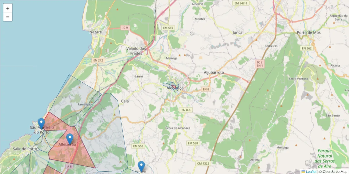 Mapa detalhado do código postal 2460 com limites, códigos postais vizinhos e agências dos correios