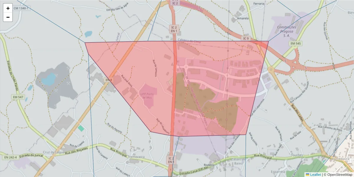 Mapa detalhado do código postal 2480-112 com limites, códigos postais vizinhos e agências dos correios