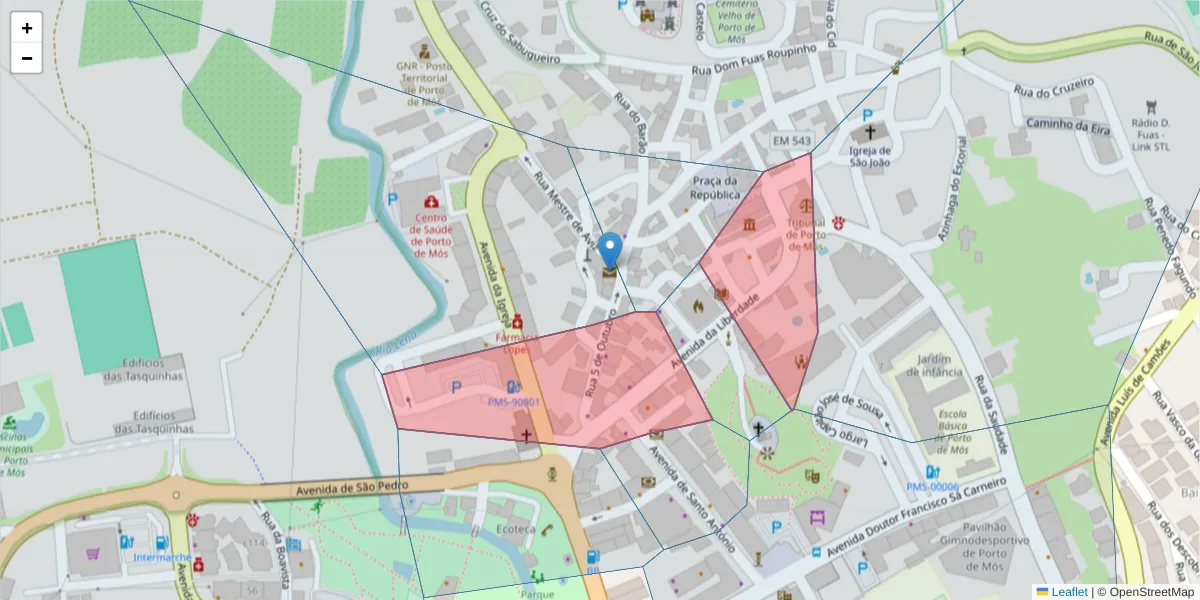 Mapa detalhado do código postal 2480-302 com limites, códigos postais vizinhos e agências dos correios