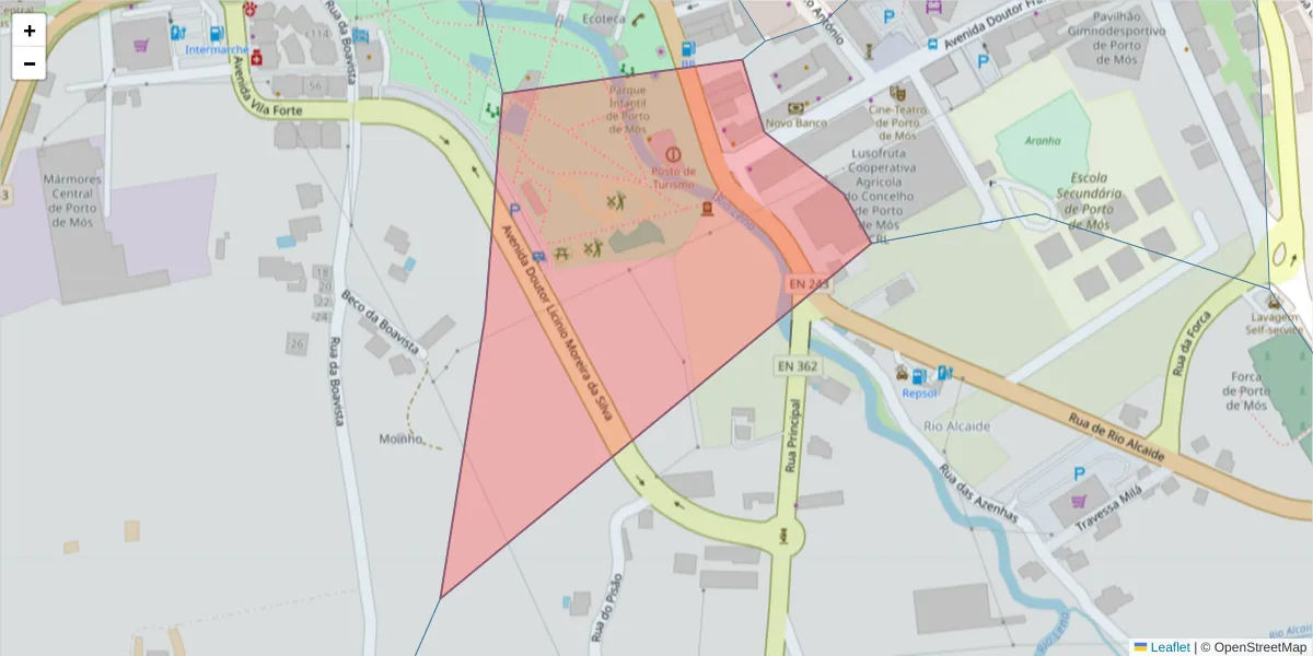 Mapa detalhado do código postal 2480-306 com limites, códigos postais vizinhos e agências dos correios