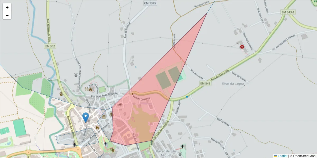 Mapa detalhado do código postal 2480-337 com limites, códigos postais vizinhos e agências dos correios