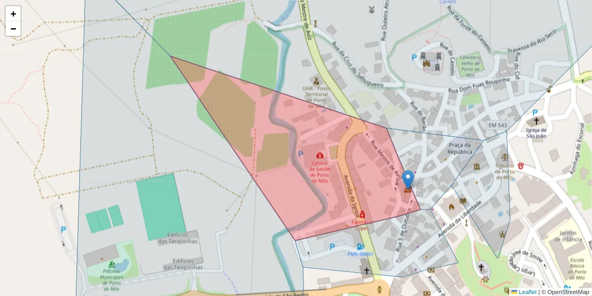 Mapa detalhado do código postal 2480-339 com limites, códigos postais vizinhos e agências dos correios