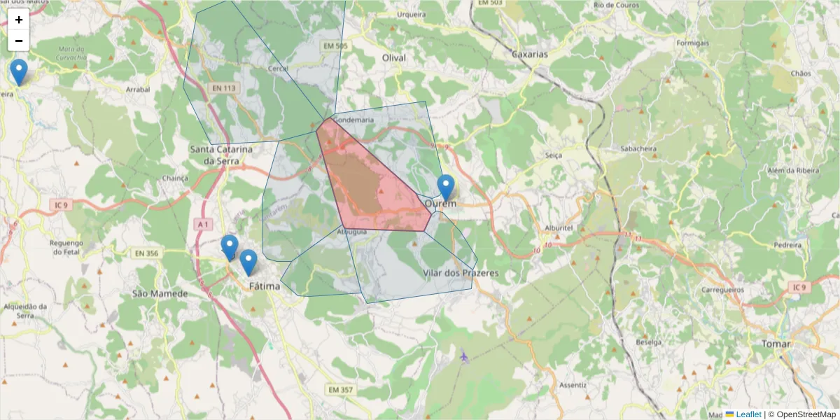 Mapa detalhado do código postal 2490-339 com limites, códigos postais vizinhos e agências dos correios