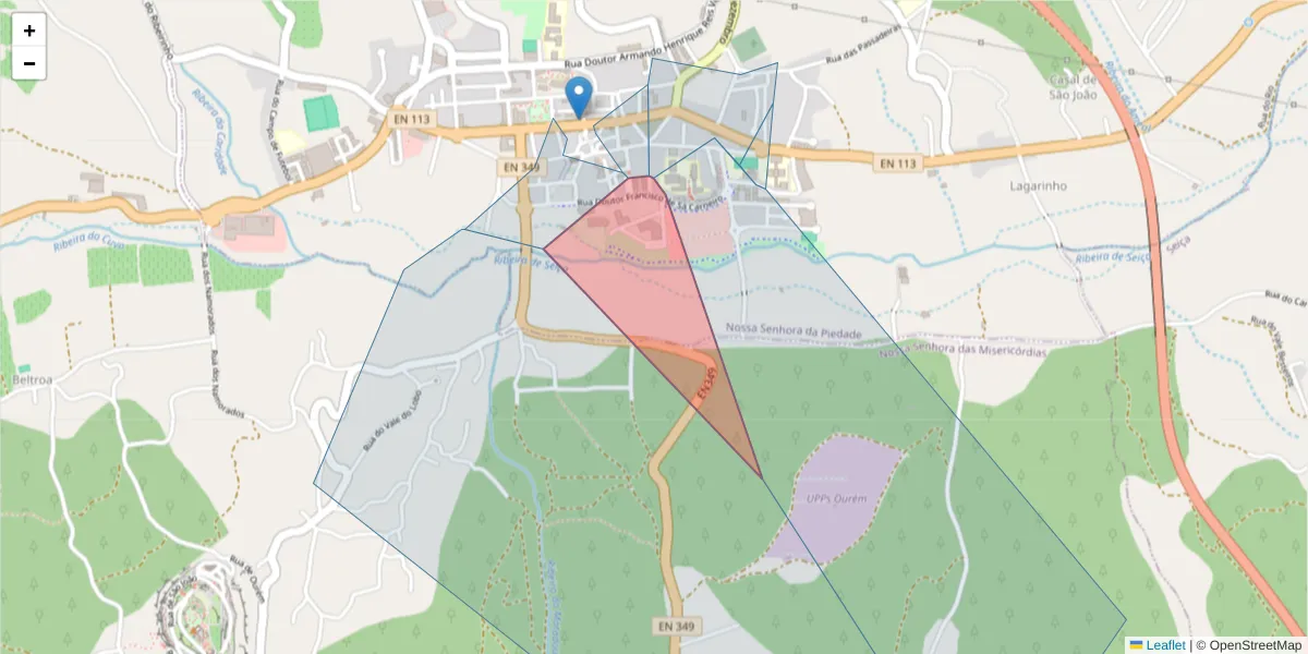 Mapa detalhado do código postal 2490-545 com limites, códigos postais vizinhos e agências dos correios