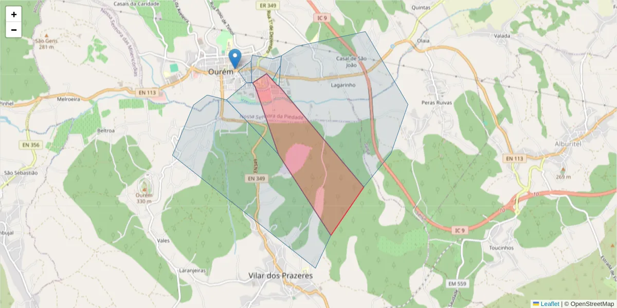 Mapa detalhado do código postal 2490-548 com limites, códigos postais vizinhos e agências dos correios