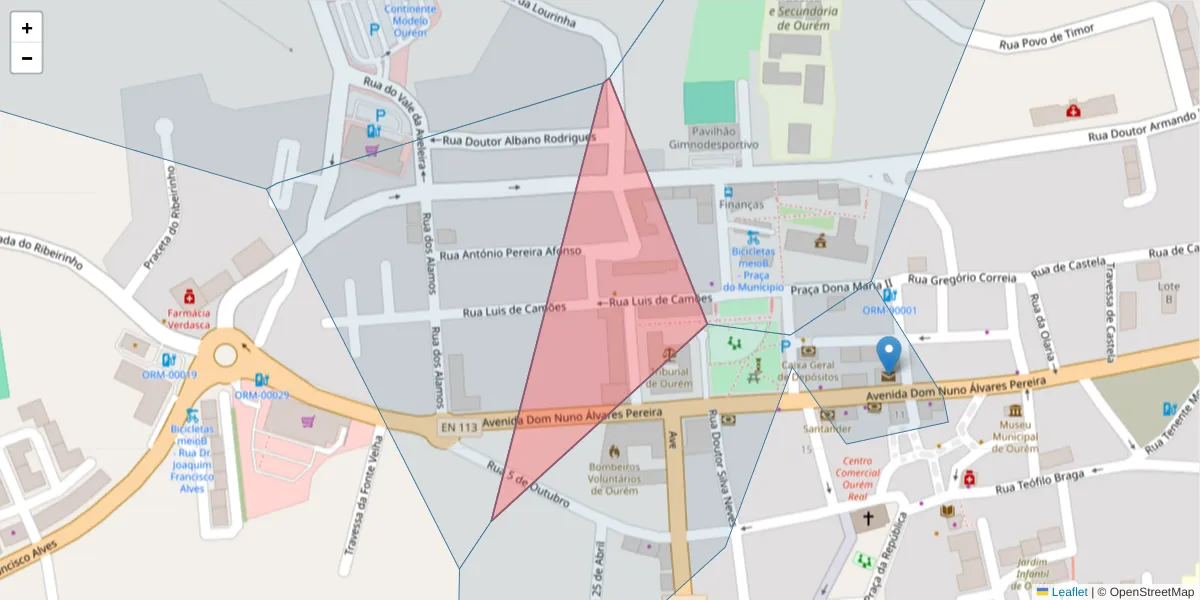 Mapa detalhado do código postal 2490-557 com limites, códigos postais vizinhos e agências dos correios