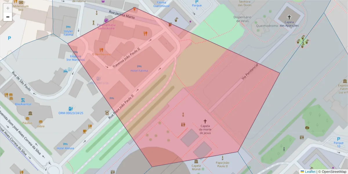Mapa detalhado do código postal 2495-108 com limites, códigos postais vizinhos e agências dos correios