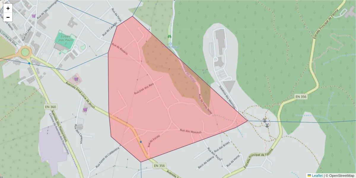 Mapa detalhado do código postal 2495-559 com limites, códigos postais vizinhos e agências dos correios
