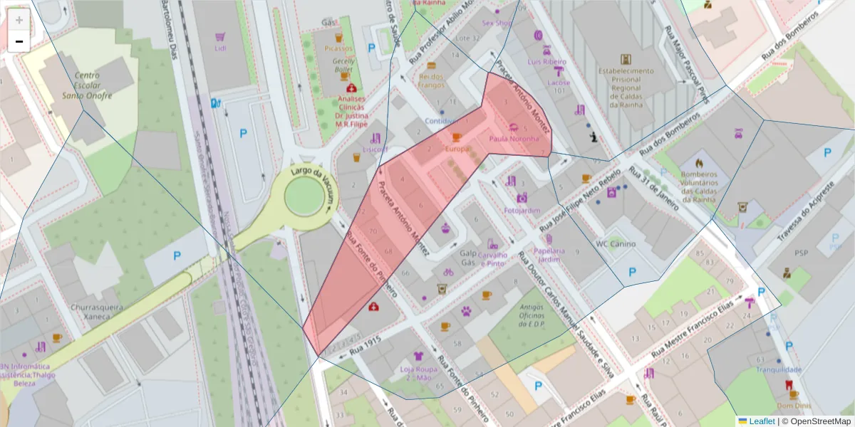 Mapa detalhado do código postal 2500-112 com limites, códigos postais vizinhos e agências dos correios