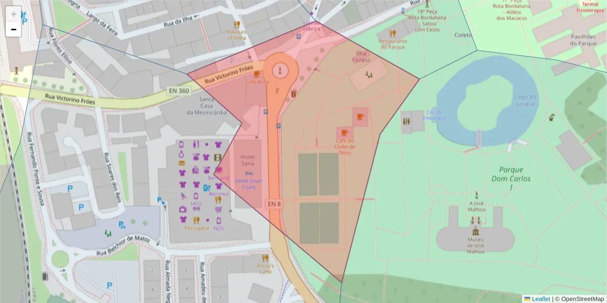 Mapa detalhado do código postal 2500-184 com limites, códigos postais vizinhos e agências dos correios