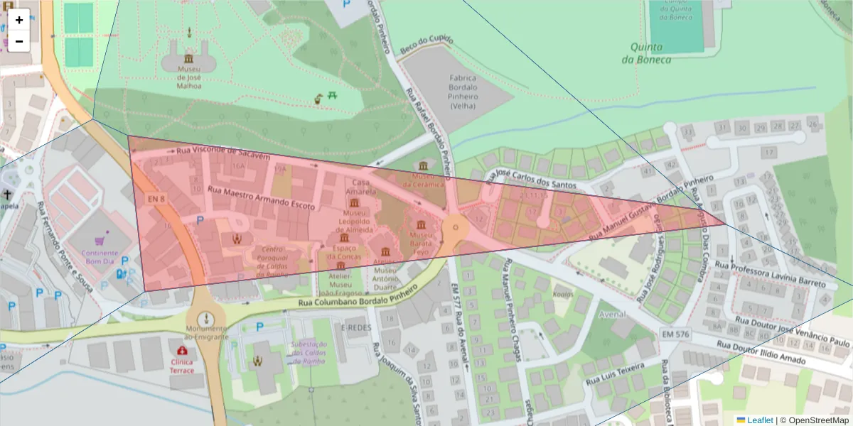 Mapa detalhado do código postal 2500-209 com limites, códigos postais vizinhos e agências dos correios