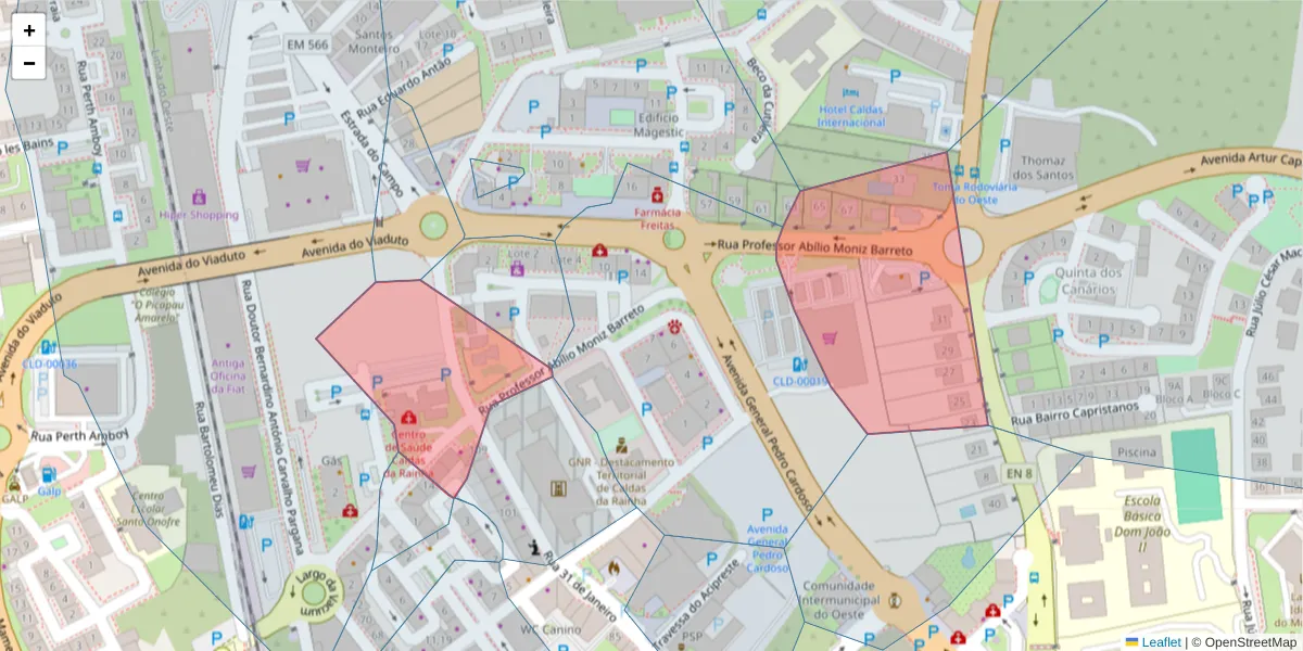 Mapa detalhado do código postal 2500-241 com limites, códigos postais vizinhos e agências dos correios
