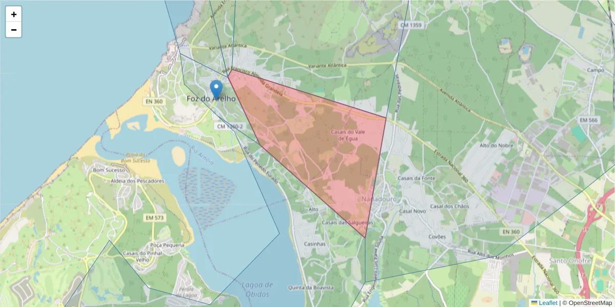 Mapa detalhado do código postal 2500-473 com limites, códigos postais vizinhos e agências dos correios