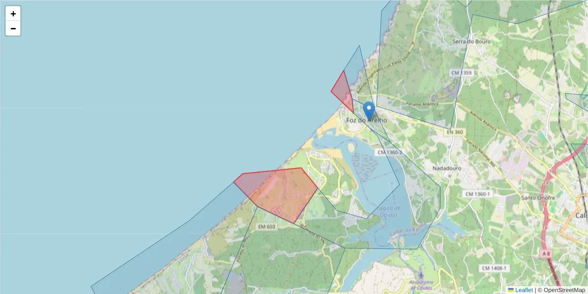 Mapa detalhado do código postal 2500-487 com limites, códigos postais vizinhos e agências dos correios