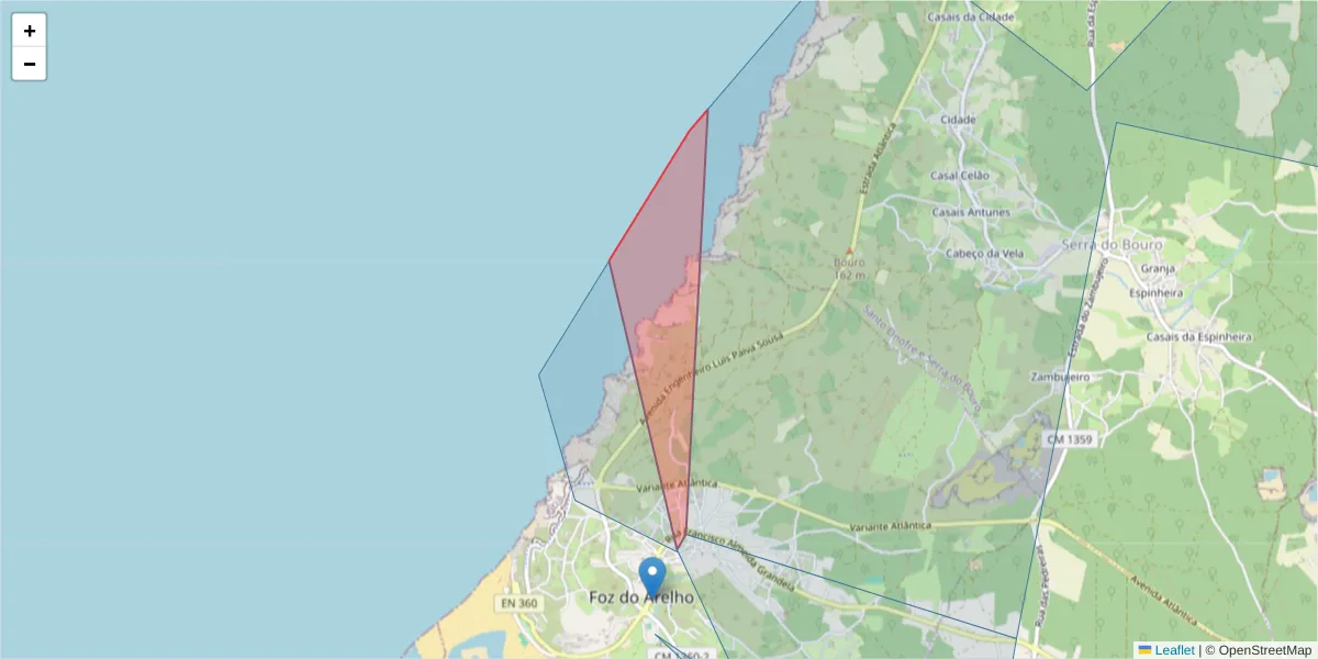 Mapa detalhado do código postal 2500-498 com limites, códigos postais vizinhos e agências dos correios