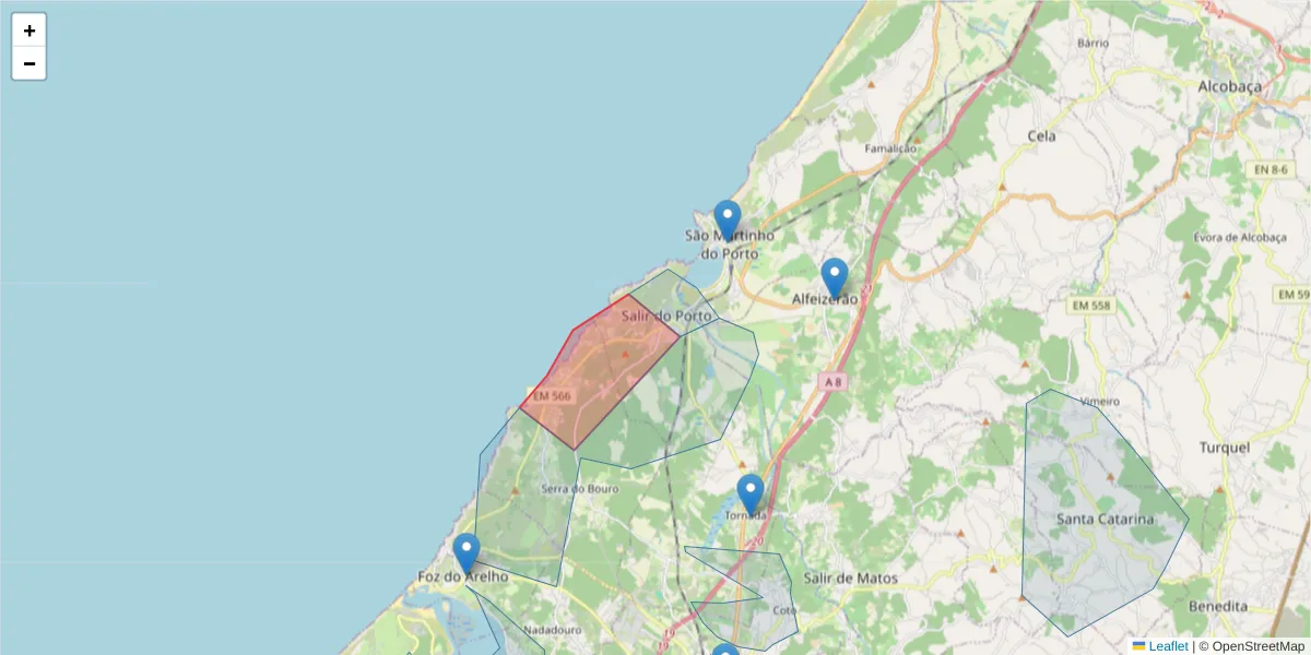 Mapa detalhado do código postal 2500-688 com limites, códigos postais vizinhos e agências dos correios