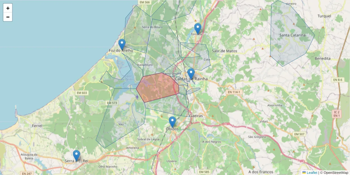 Mapa detalhado do código postal 2500-839 com limites, códigos postais vizinhos e agências dos correios