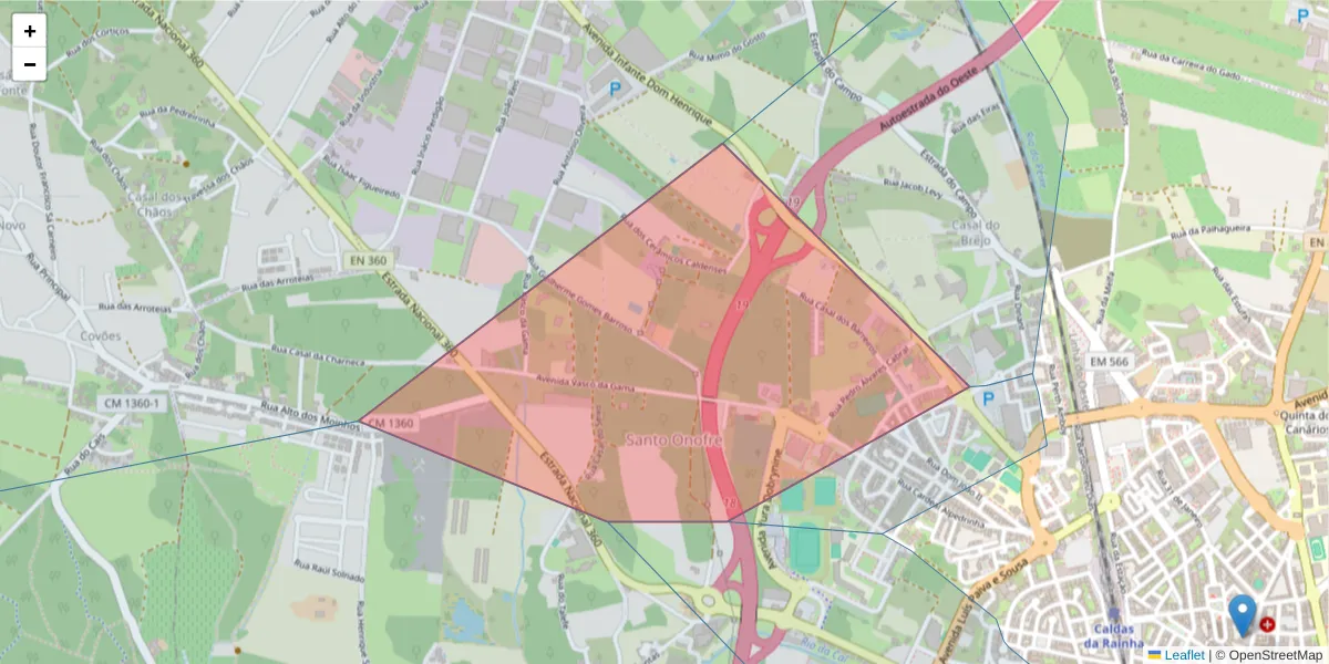 Mapa detalhado do código postal 2500-857 com limites, códigos postais vizinhos e agências dos correios