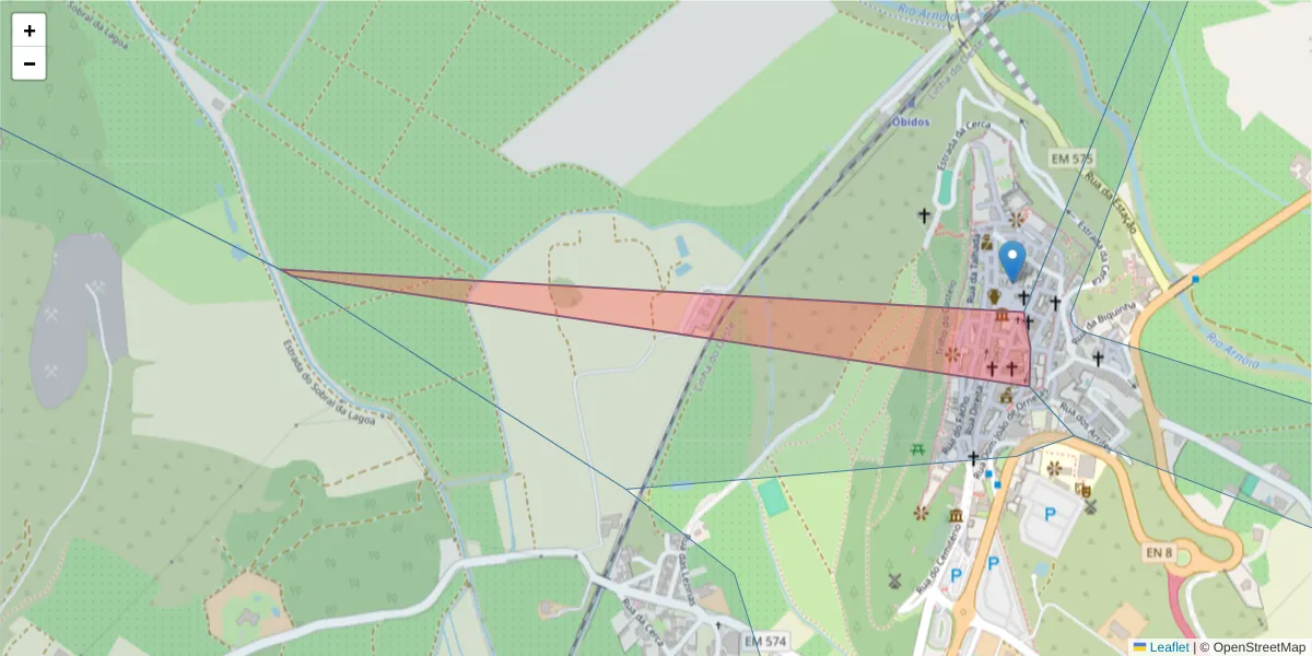 Mapa detalhado do código postal 2510-001 com limites, códigos postais vizinhos e agências dos correios